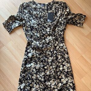 The Kooples Black and Cream Floral Long Sleeve Dress
